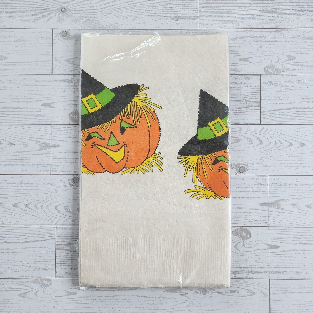 VTG Halloween Witch Pumpkin Paper Table Cover NEW Contempo